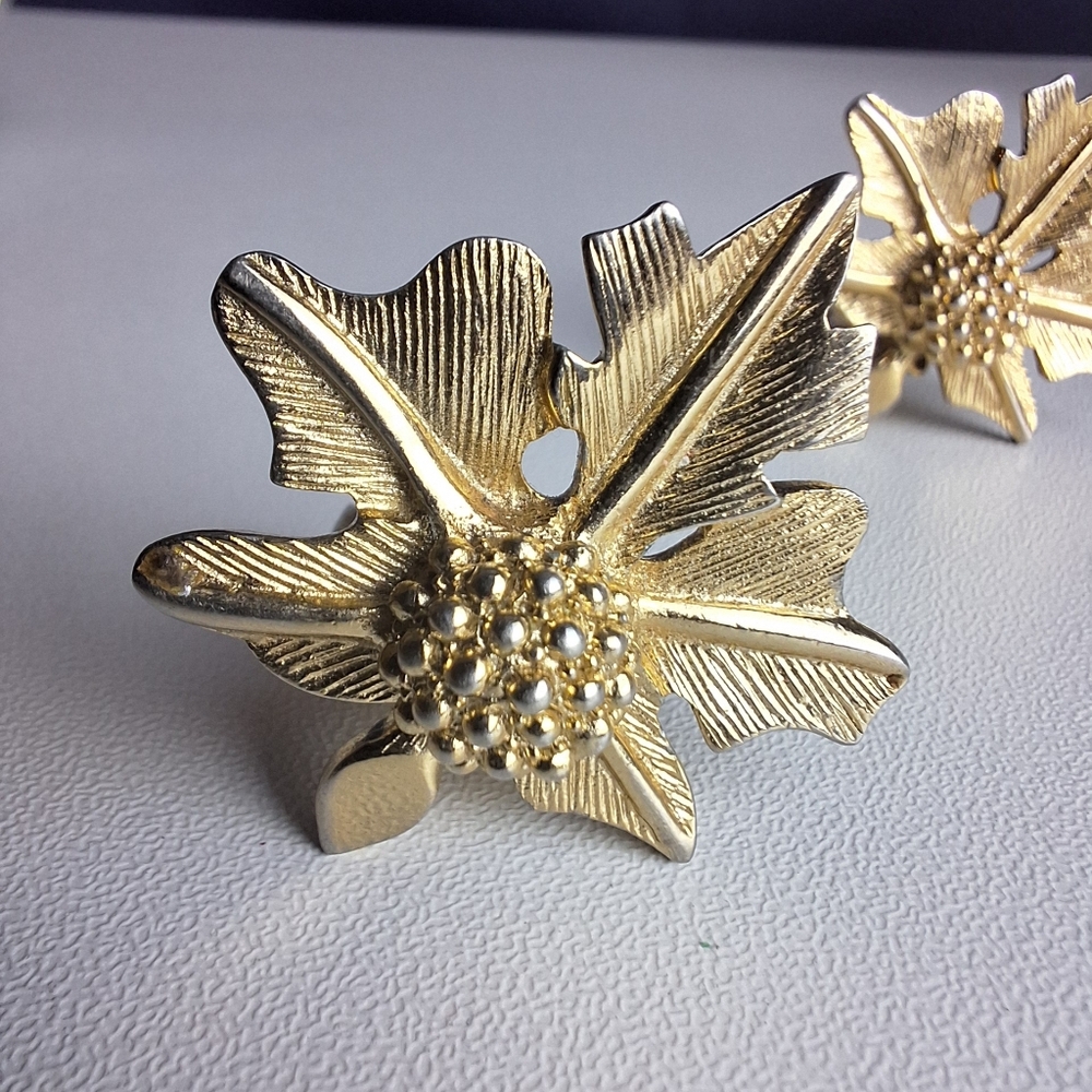 Vintage Pandora Clip On Earrings Floral Leaves Clip On Gold Tone Signed Estate View 2